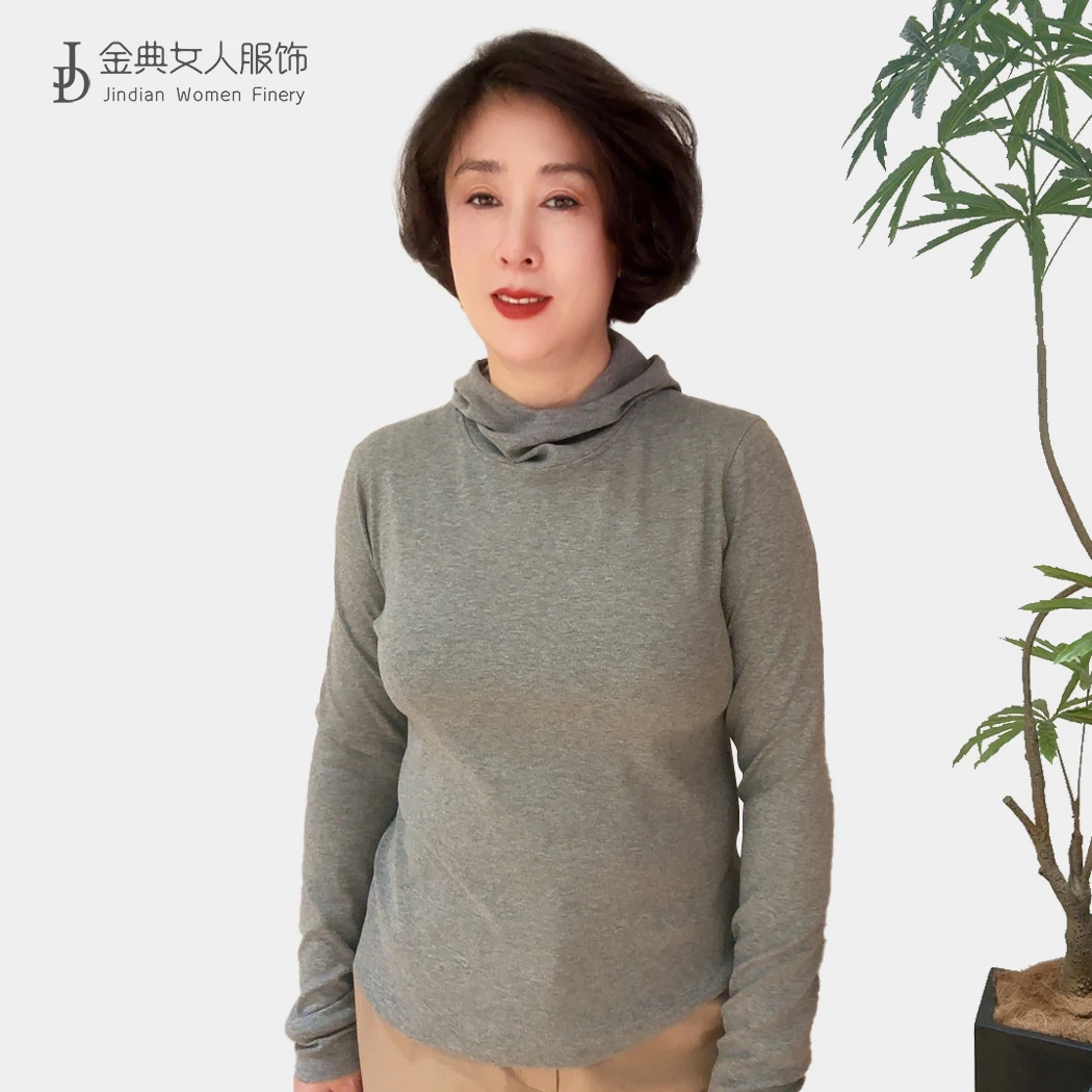 极简风小众洋气显瘦长袖舒适帽衫中年妈妈休闲透气百搭女上衣1885