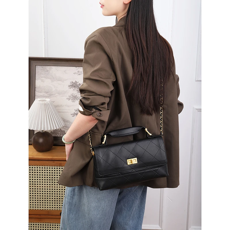 小香风菱格链条包时尚单肩斜挎小方包844-6003方锁