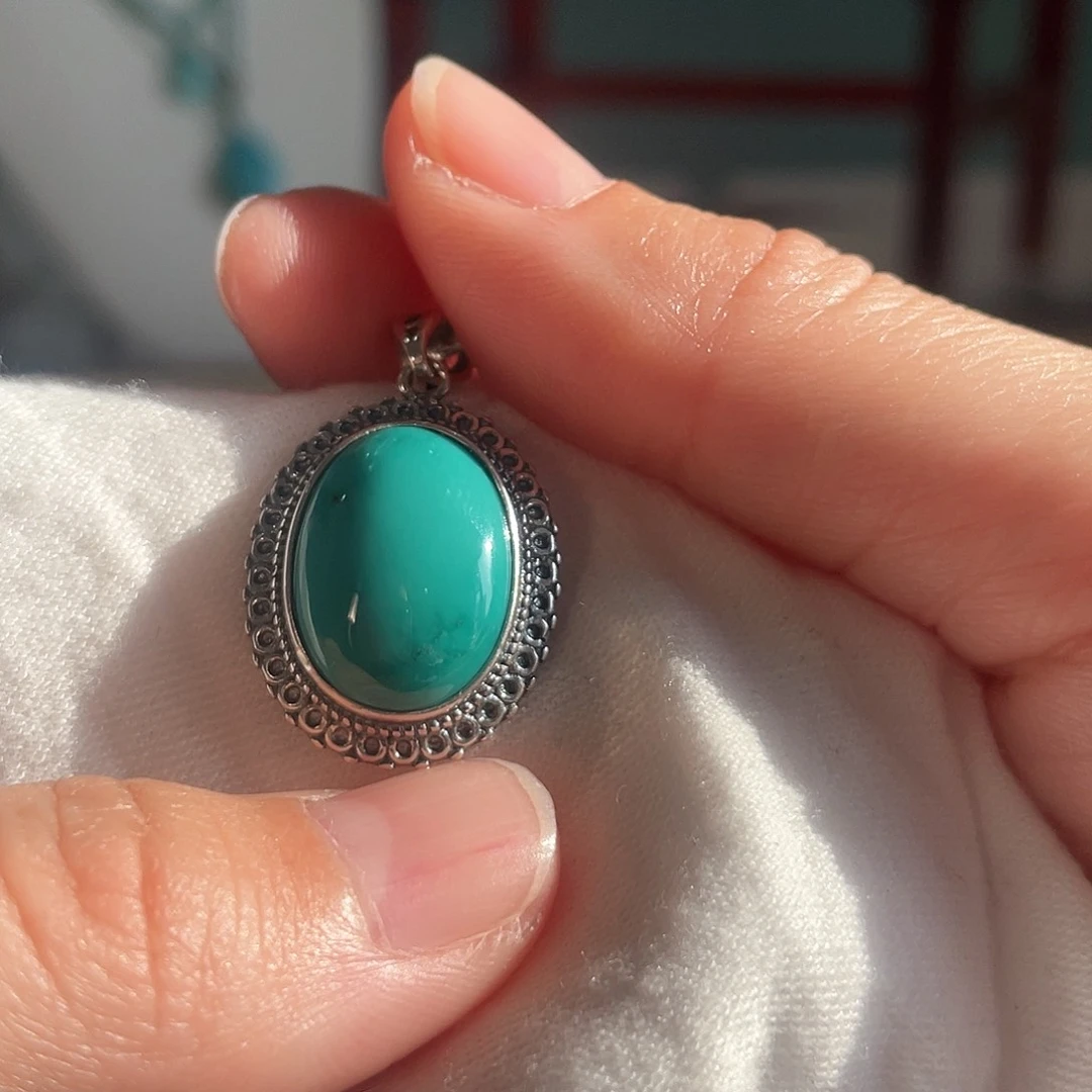 绿松石配饰银S925镶嵌哩*