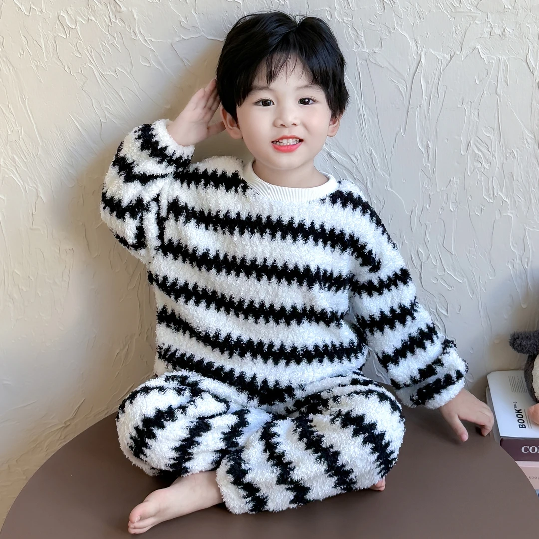 男女童珊瑚绒睡衣秋冬装2025新款冬男宝宝儿童家居服套装男孩冬季