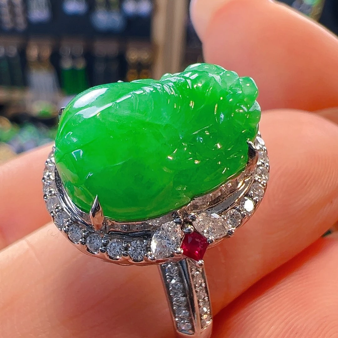 翡翠戒指18K金镶嵌签收后24小时鉴赏期