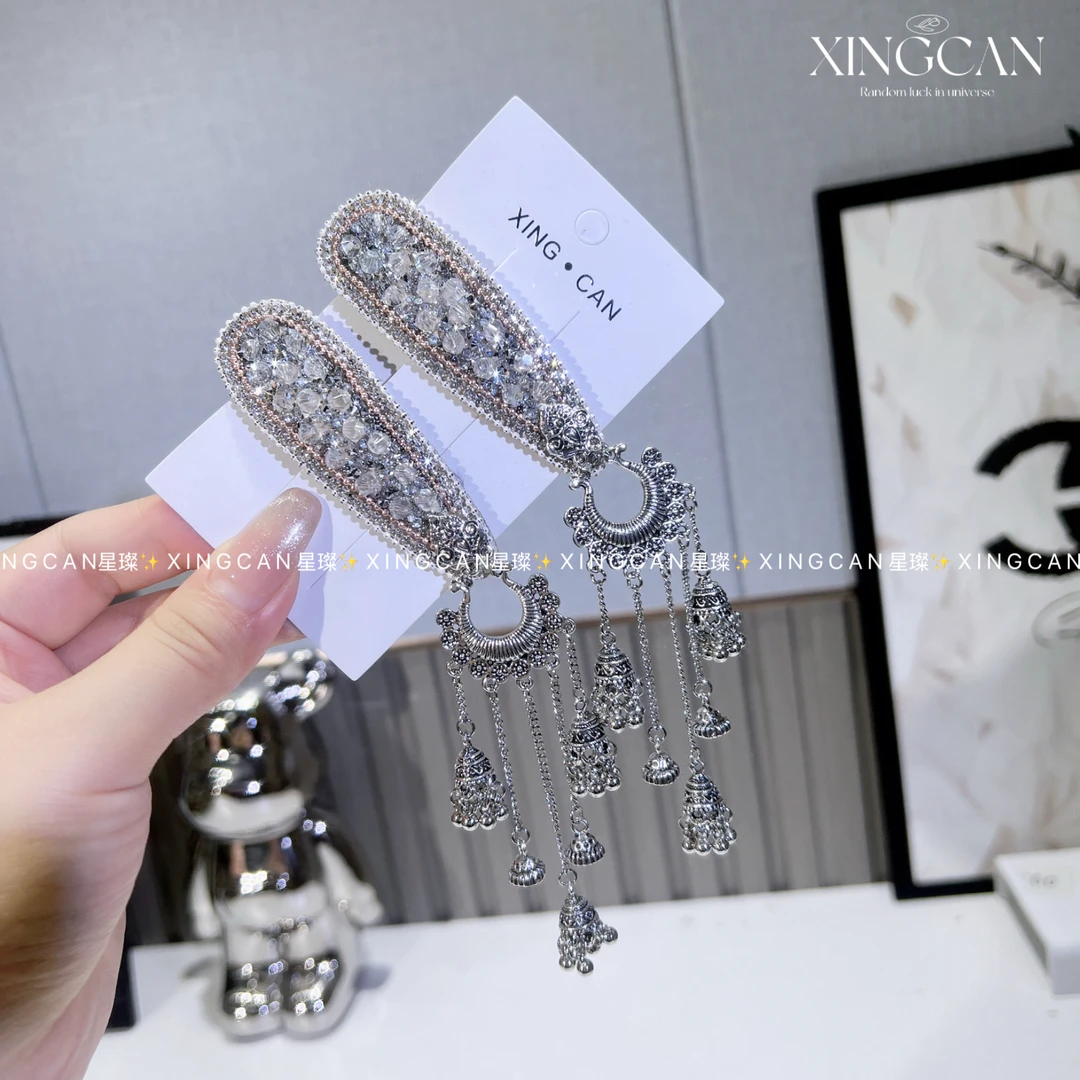 女新中式流苏铃铛发夹复古民族风侧边BB夹手工气质刘海夹头饰