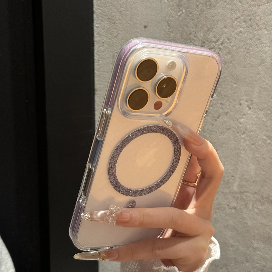 高级闪粉磁吸适用苹果16promax手机壳iPhone15透明14防摔13简约12