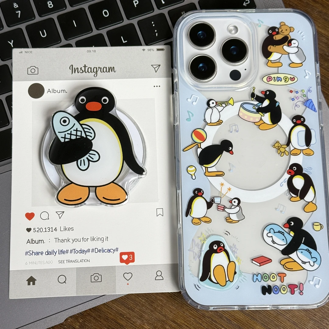 16promax适用iphone15苹果14手机壳13双层磁吸蓝底满屏企鹅12个性