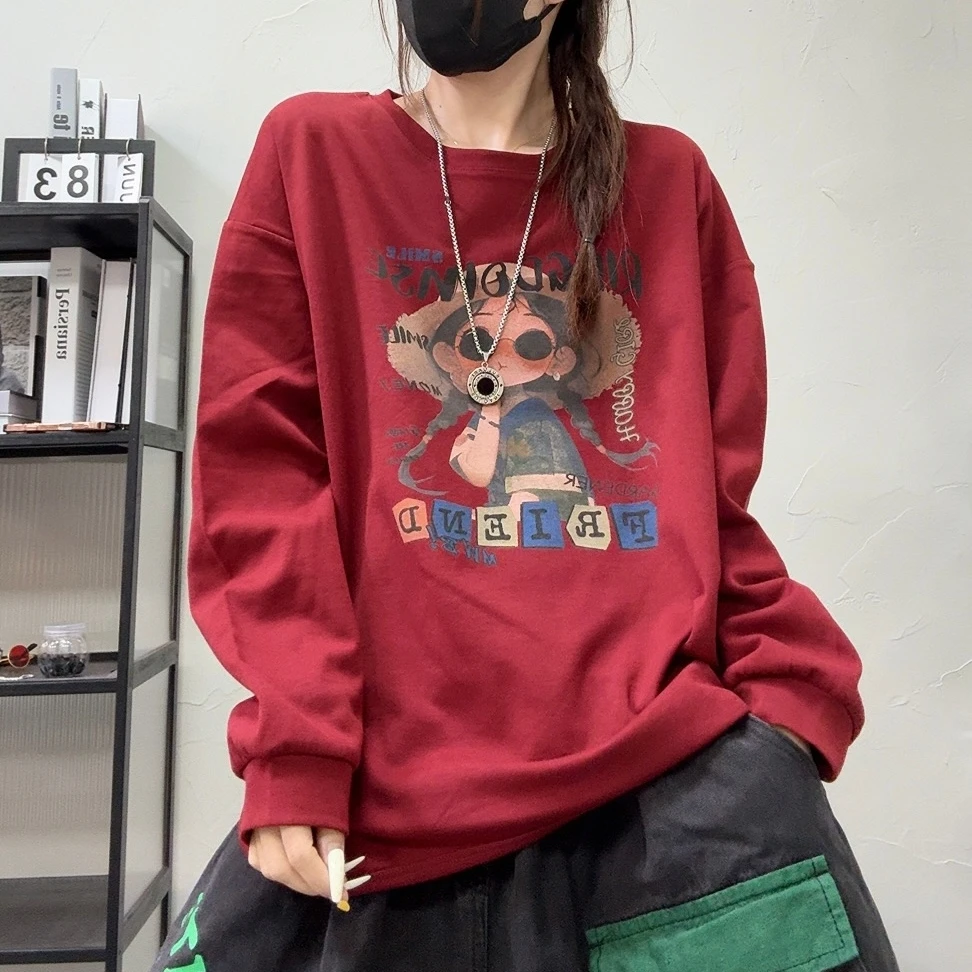 8018新款宽松休闲百搭弧形打底卫衣