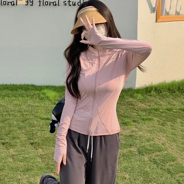 立领瑜伽防晒衣夏季冰丝薄款女装外套防紫外线运动健身百搭防晒衣