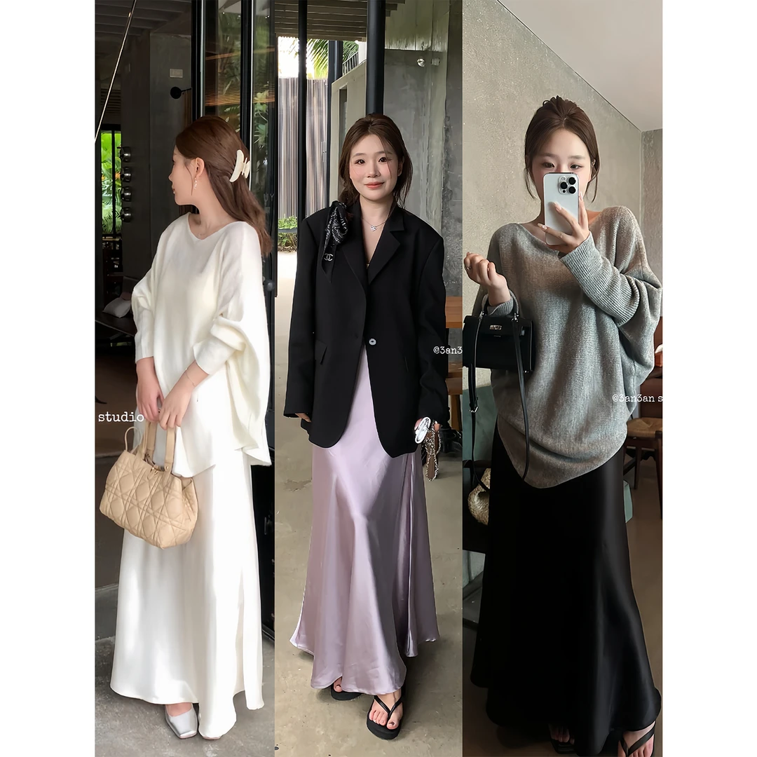 3AN3AN【海边情书】缎面半裙气质温柔早春长裙3ANL01836春游