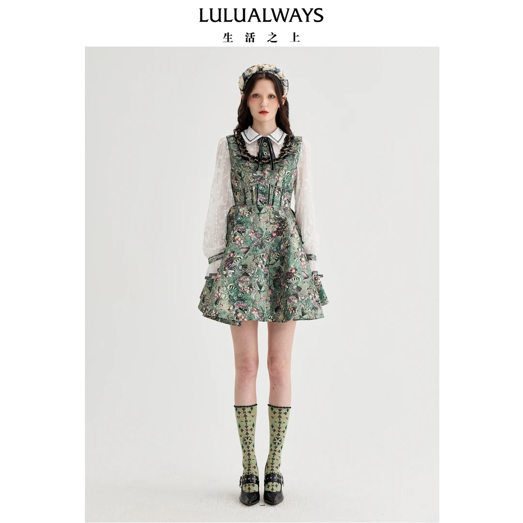 LULUALWAYS【商场同款】25春季新款法式复古宫廷收腰显瘦连衣裙女