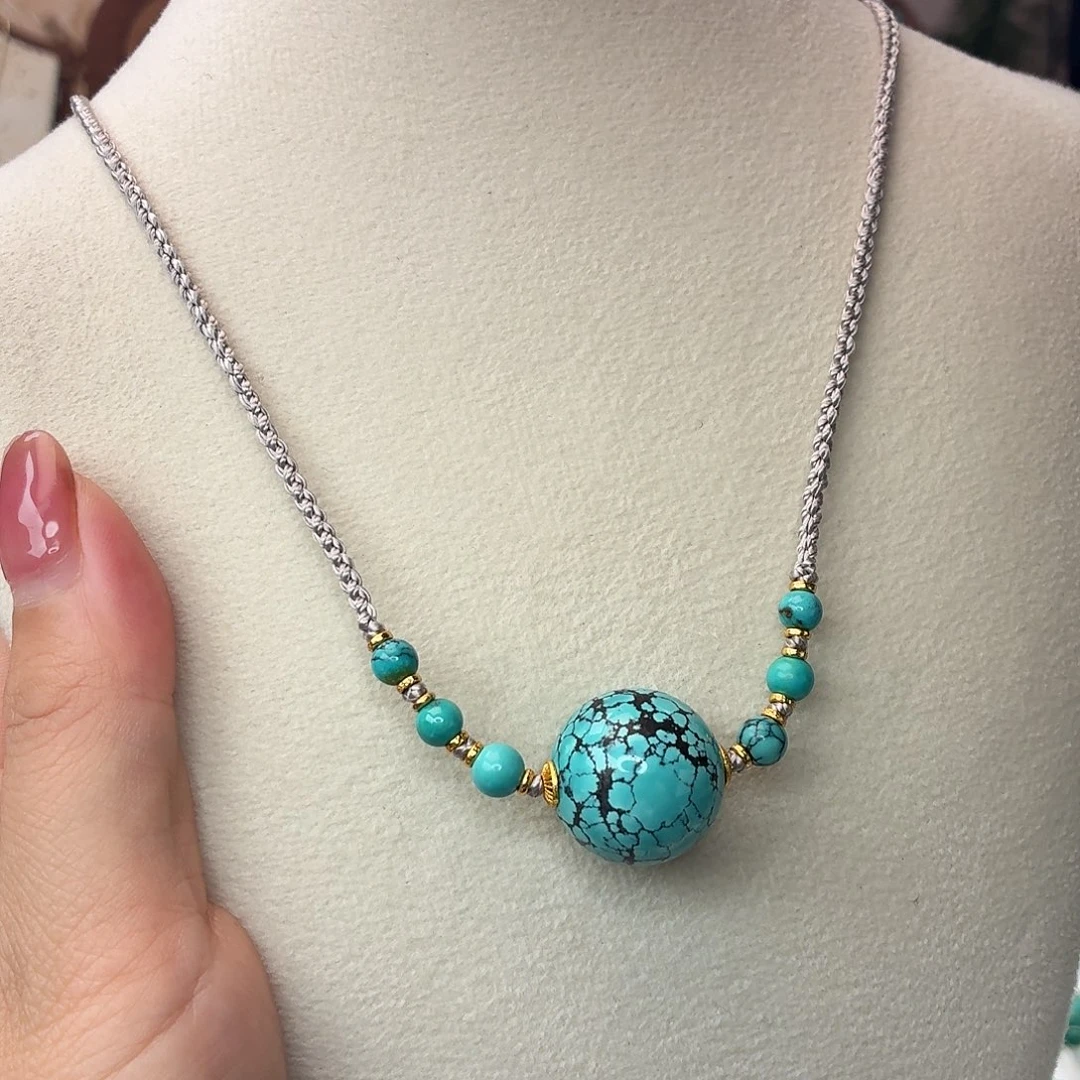 银S925镀金镶嵌绿松石颈饰