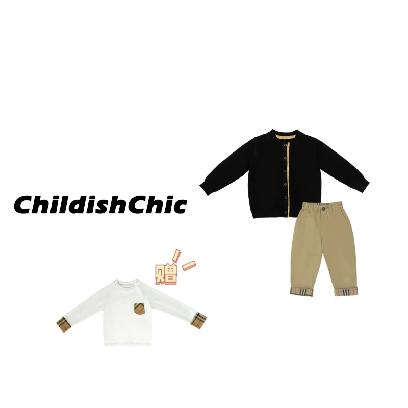 【ChildishChic高定童装】春季新款格纹毛衣高定设计款针织衫套装