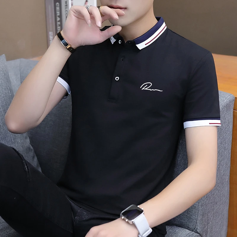 男士短袖t恤2025新款夏季翻领男式上衣服休闲polo衫男装高级时尚