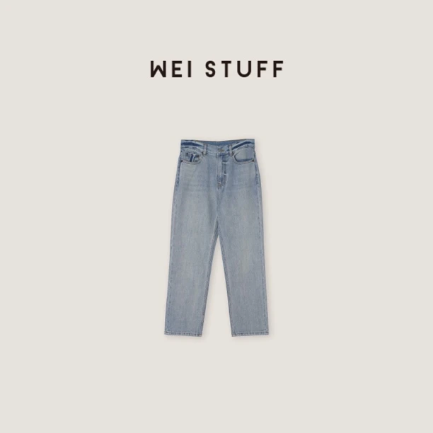 WEI STUFF 春季100棉春游出行美式高腰舒适百搭直筒牛仔裤 8833 S