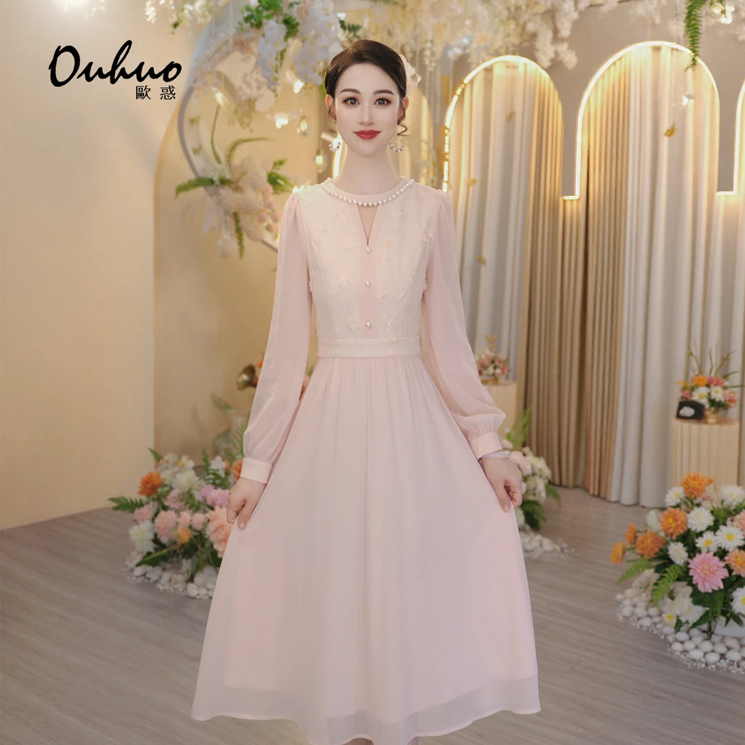 现货【木木定制】2025年早秋新款高贵优雅气质显瘦连衣裙OHDRI07128