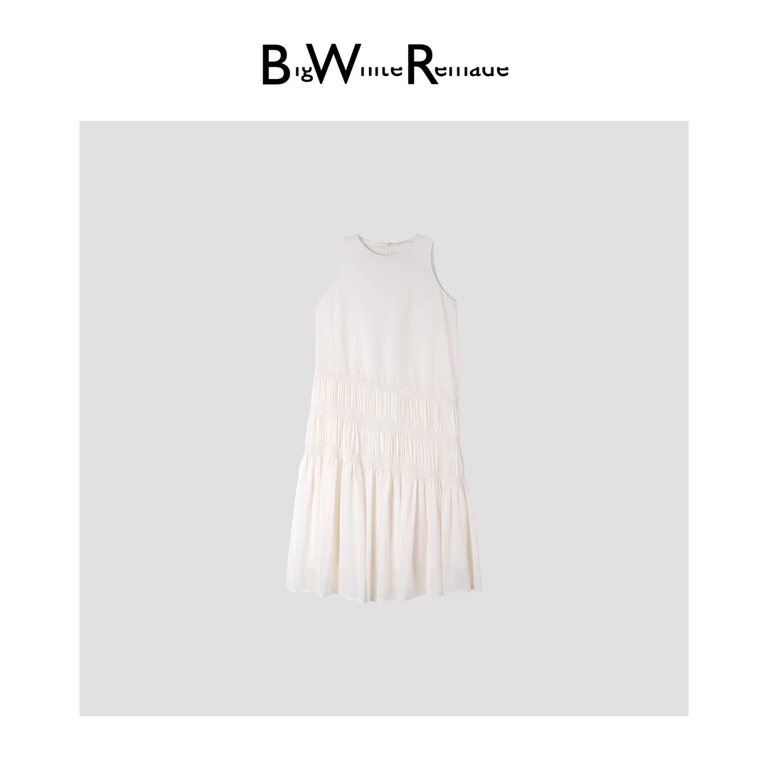 BIG WHITE REMADE“落日涟漪”70醋酸+21桑蚕丝透气连衣裙D5L759
