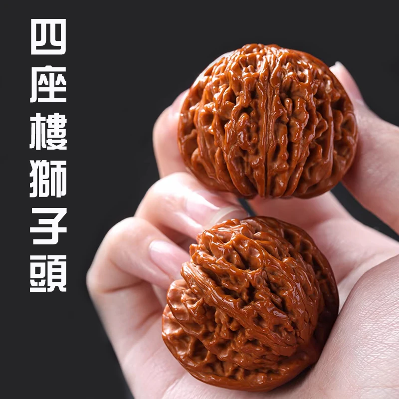 精品高抛文玩核桃手把件把玩男士官帽核桃古玩四座楼狮子手把件