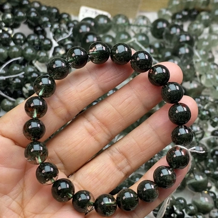 未镶嵌水晶手链J90226天然绿幽灵墨绿聚宝盆9+