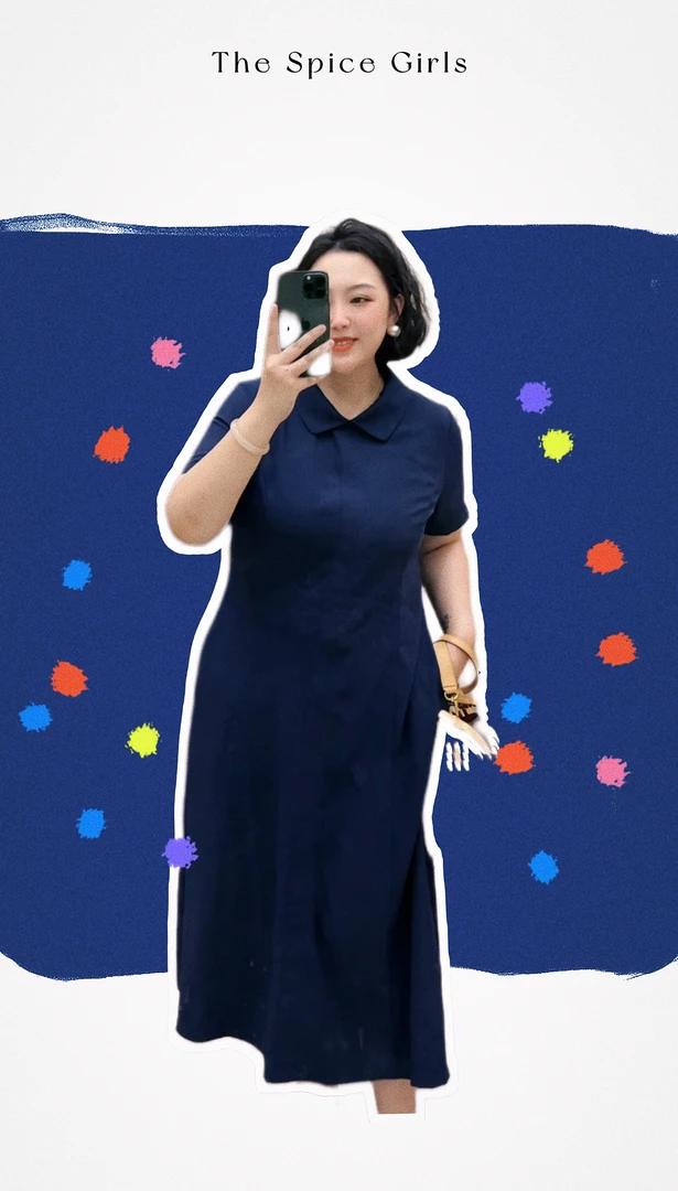 肉肉家*大码藏青色POlO领显瘦连衣裙