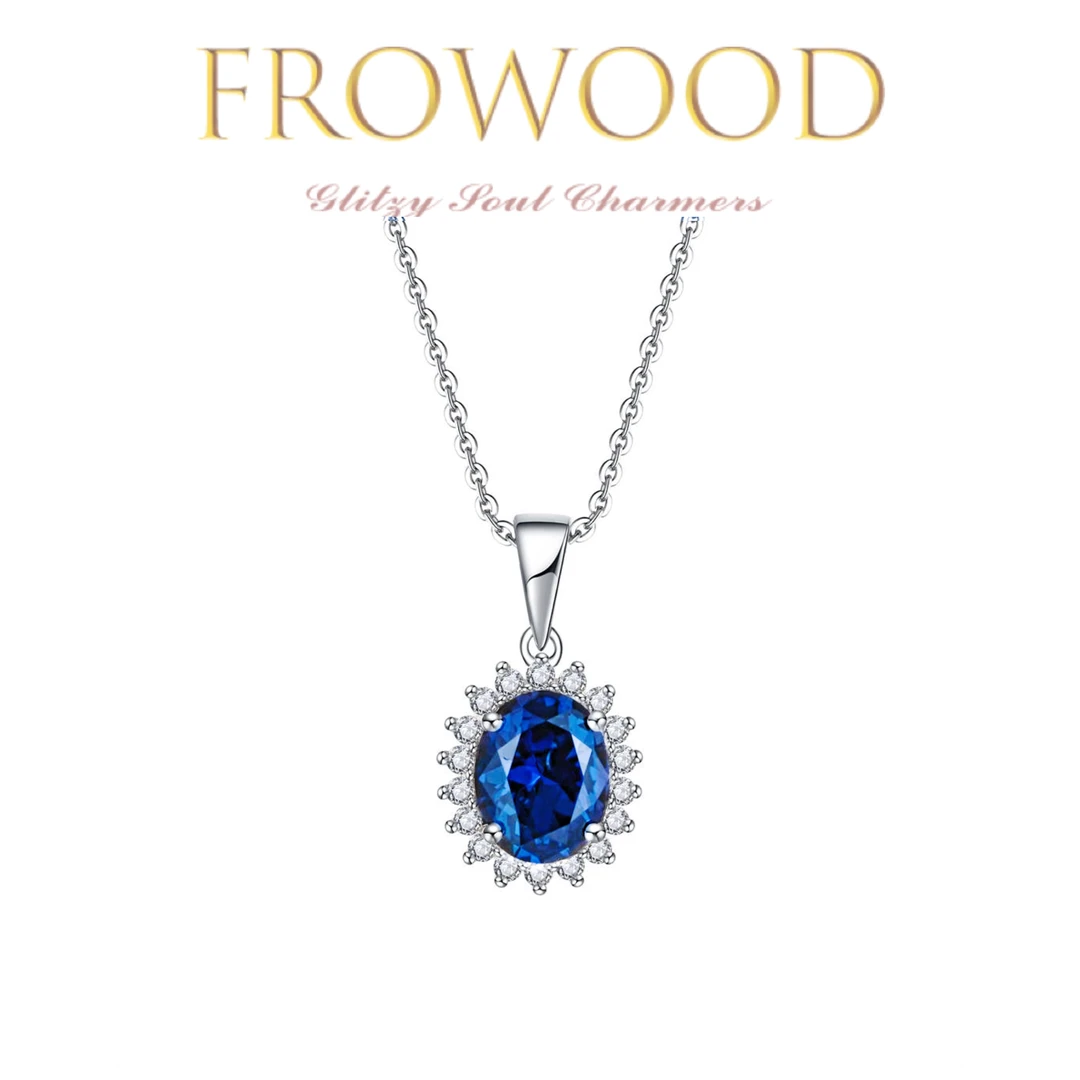 蘩花一麓 培育蓝宝石925银【戴妃】项链气质日常设计款#3005#0091