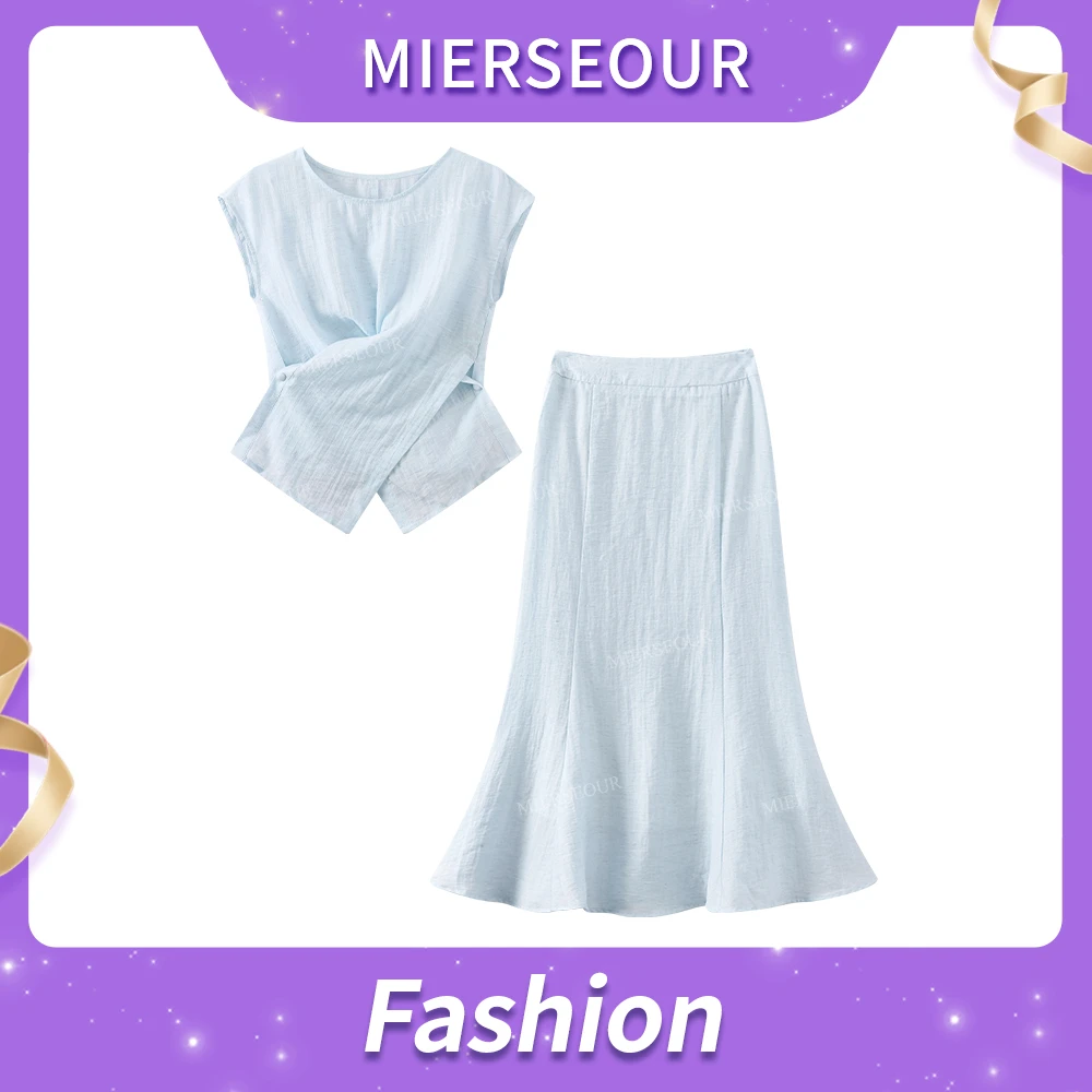 【极简治愈系】柔美风绑带设计上衣鱼尾裙套装3163