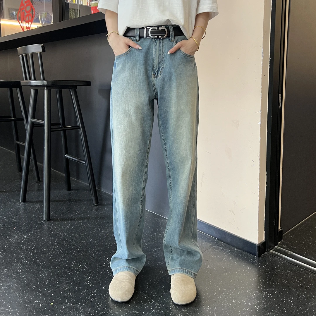 【KUAAO】中蓝色裤子新款Cleanfit春秋牛仔裤复古宽松直筒子-0080