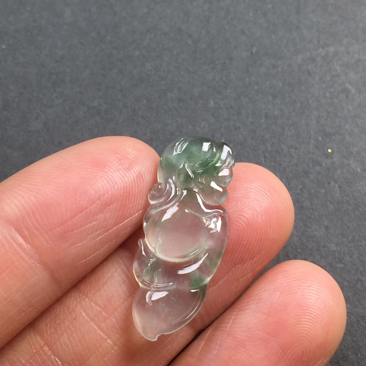 尺寸25.6-10.3-2.6天然翡翠玉石高冰透飘彩美人鱼吊坠项链颈饰宝