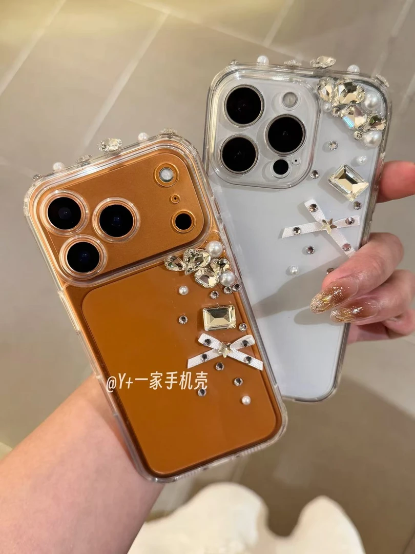 高级感镶钻蝴蝶结防摔适用苹果17promax手机壳透明iPhone17/16/15