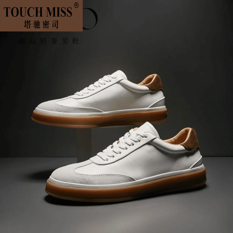 TOUCH MISS轻奢板鞋男2024春夏季透气高端透气牛皮底德训鞋休闲鞋