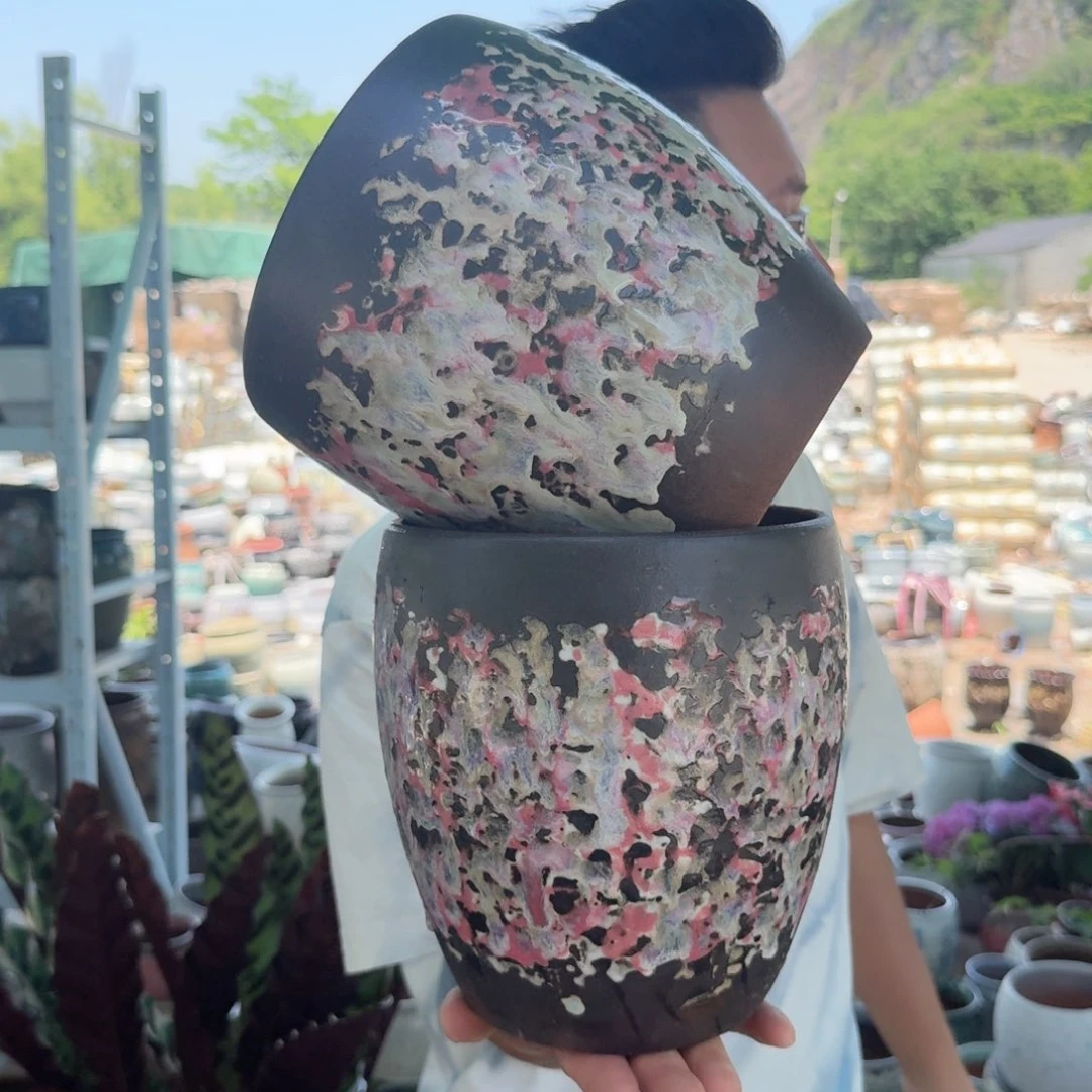紫砂花盆口18高20（两个泼墨蛋壳韩