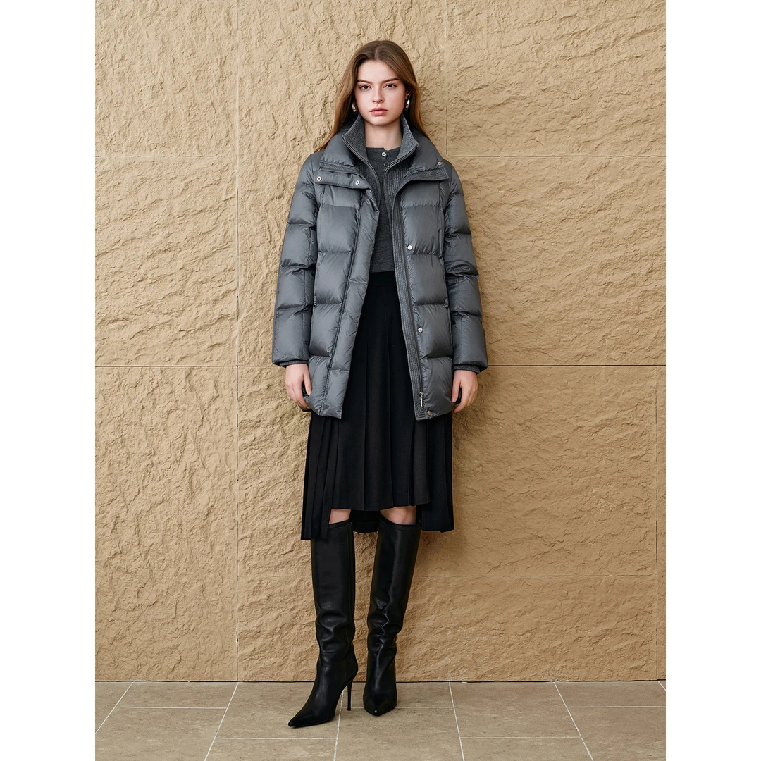 「极寒羽绒」INSUN恩裳毛织双层领一手长鹅绒羽绒服9C65508780