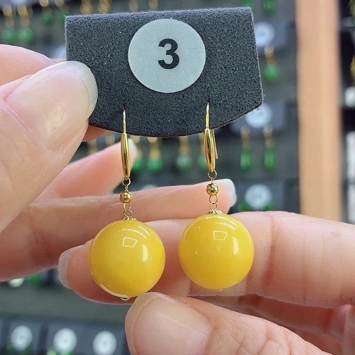 蜜蜡18K金镶嵌耳饰