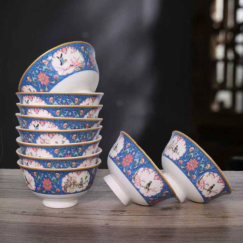 景德镇陶瓷蓝色珐琅彩开窗米饭碗（个）