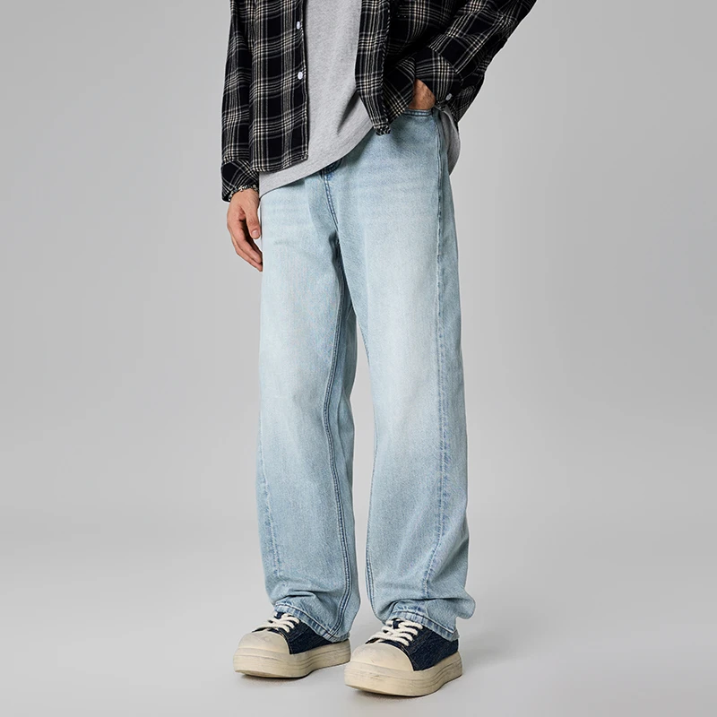 2025秋冬[冰川蓝]立体剪裁直筒宽松牛仔裤ins潮流做旧无弹水洗