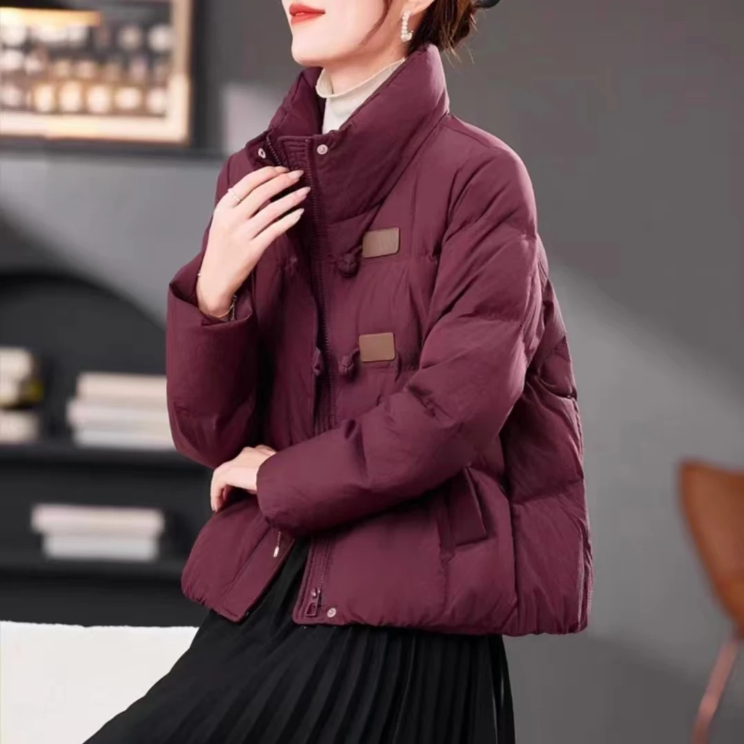 谷依露美短款羽绒服女春秋新款小个子直筒型立领白鸭绒保暖外套