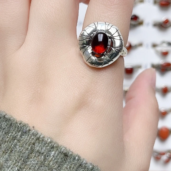 血珀戒指银S925镶嵌天然