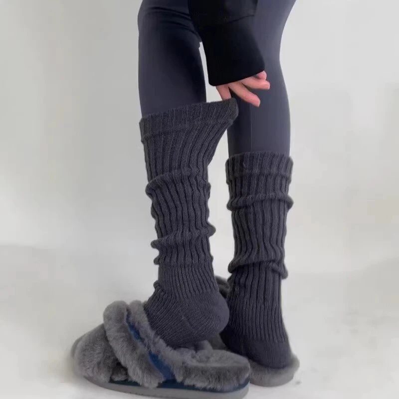 堆堆袜套女2025秋冬季灰色针织保暖小腿袜日系慵懒风长筒羊毛腿套