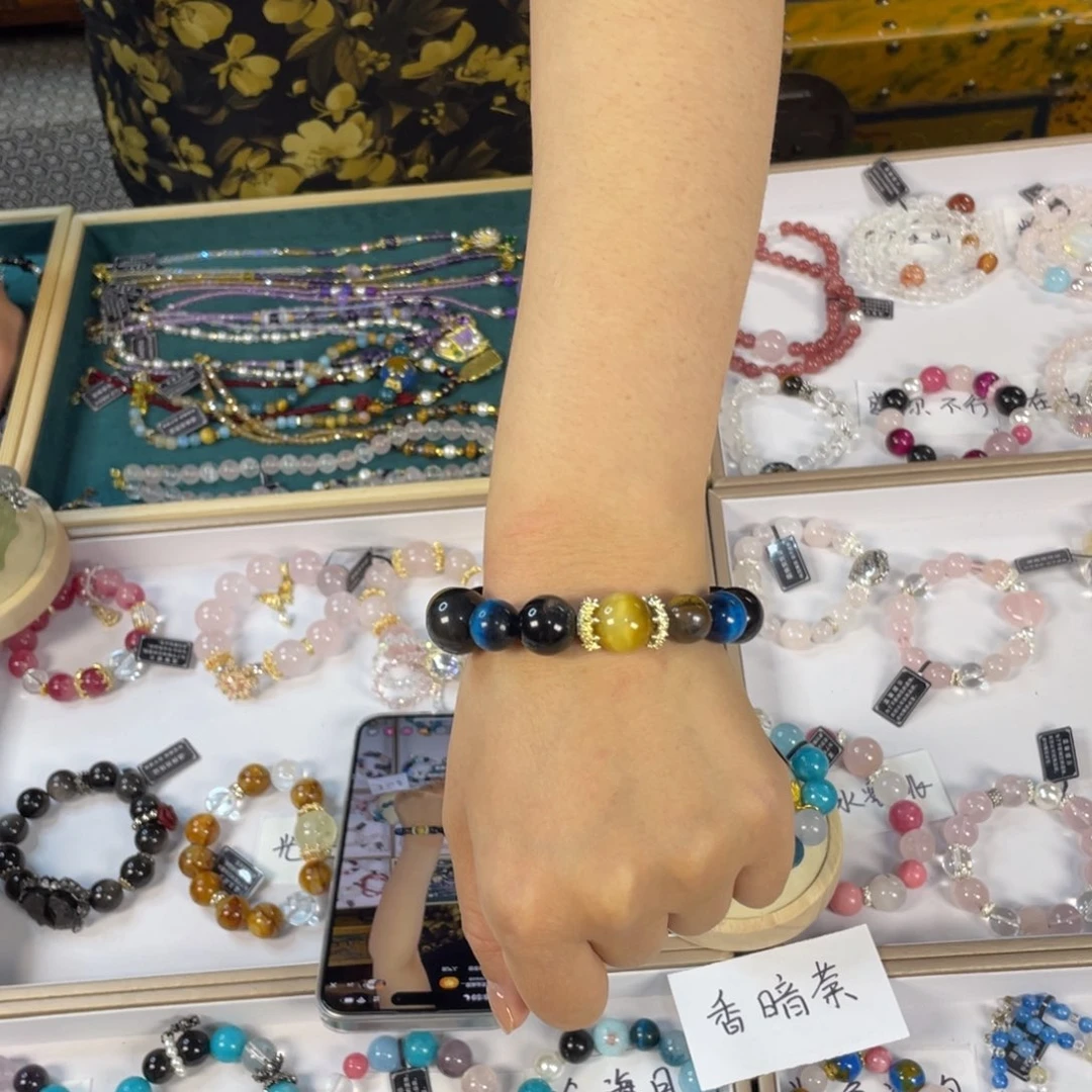 水晶手链银S800镀金镶嵌