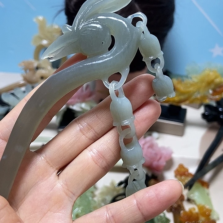 听***花未镶嵌岫玉发簪发簪