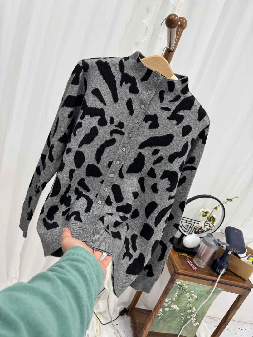 【黑灰豹纹开衫】时尚百搭针织开衫