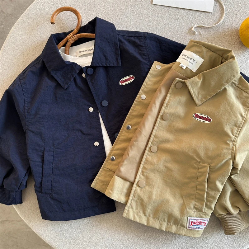 儿童衬衫2025春季新品男女童贴标字母衬衫宝宝口袋衬衣外套