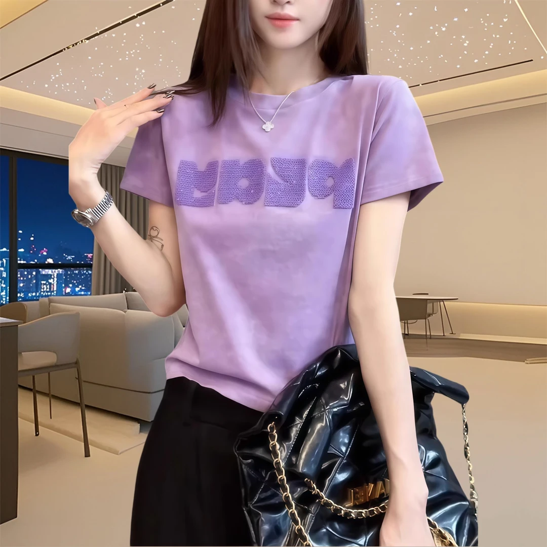 夏季温婉大方衣服短袖时尚字母设计感休闲宽松女士短袖上衣新款