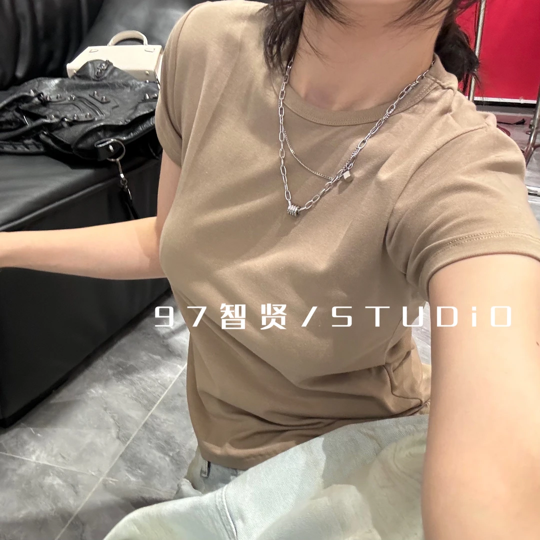 智贤 【净版底边宽松显瘦弹力T恤】短款