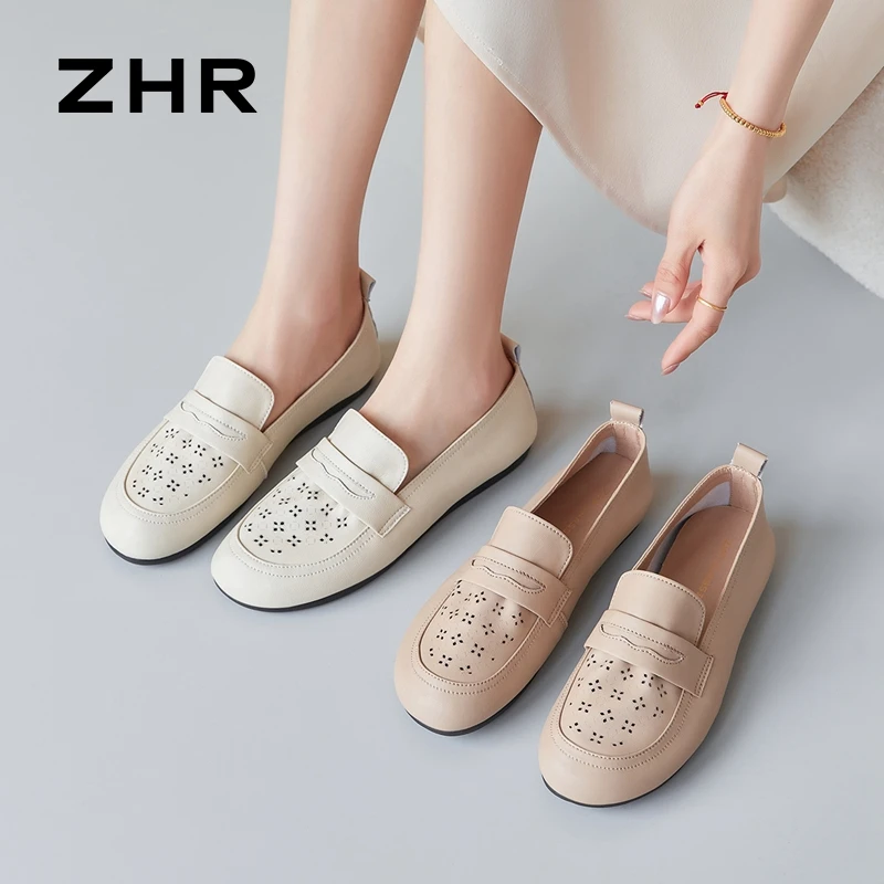 ZHR则则软底一脚蹬妈妈单鞋2025新款时尚百搭小皮鞋女休闲乐福鞋