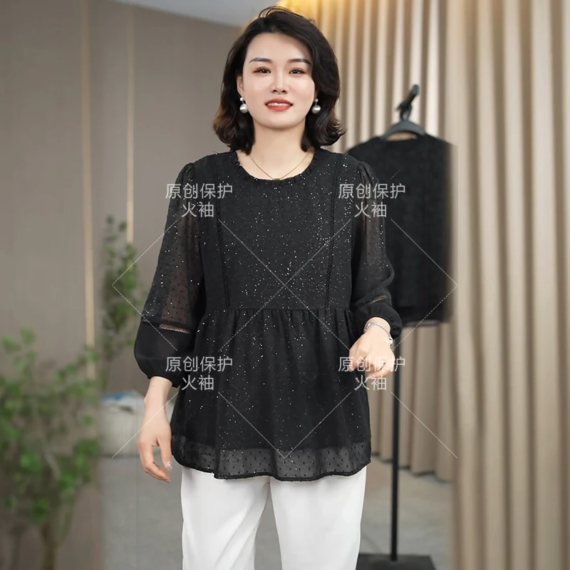 火袖F936洋气减龄上衣女2025春季新款宽松遮肚子大码长袖套头小衫