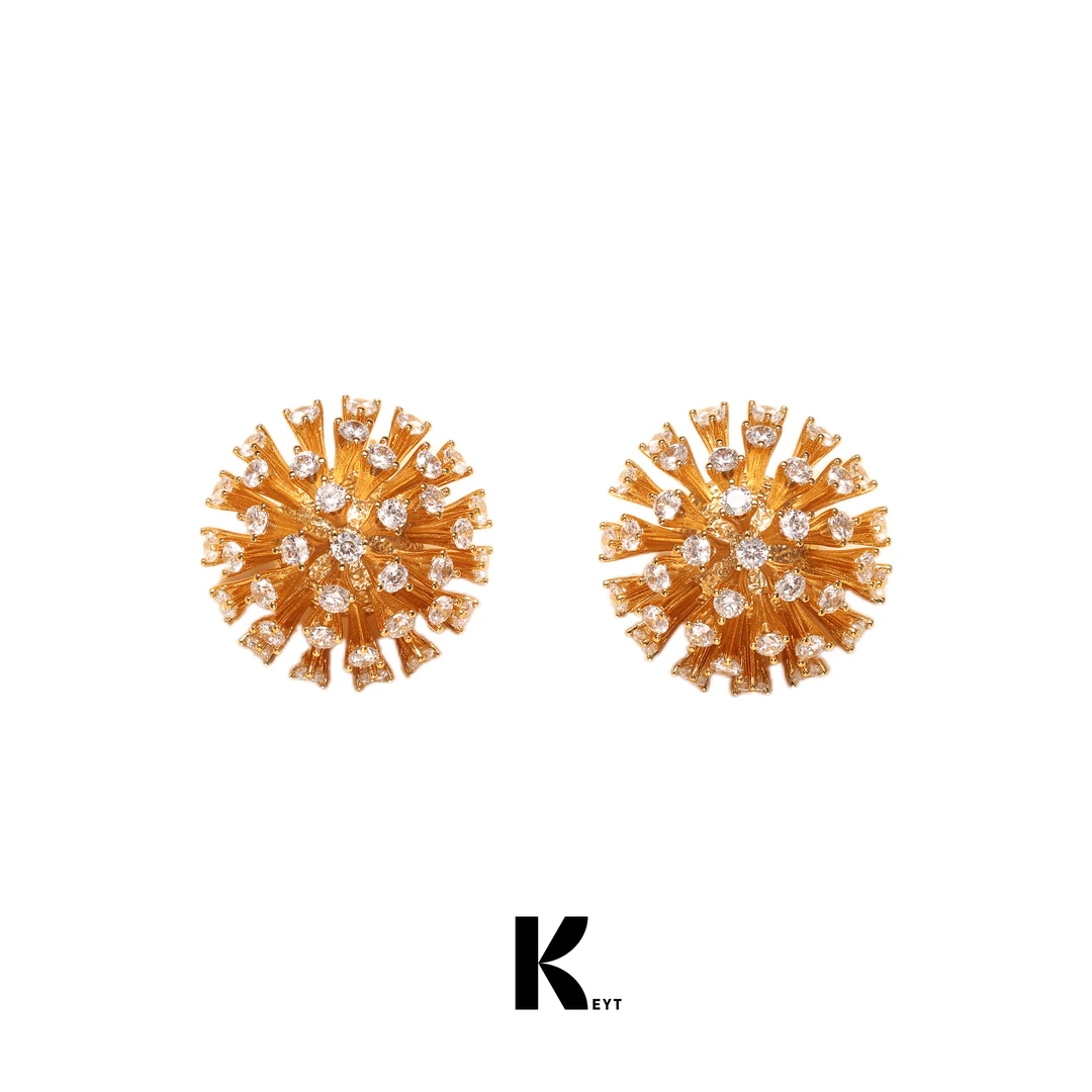 KEYT 铜合金合成锆石耳饰 金色星钻烟花设计感耳饰