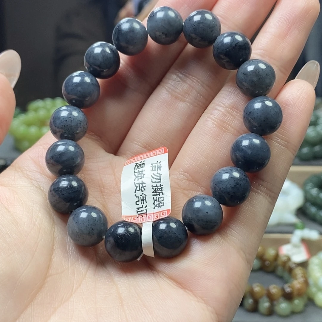 和田玉未镶嵌手链点墨青花12m