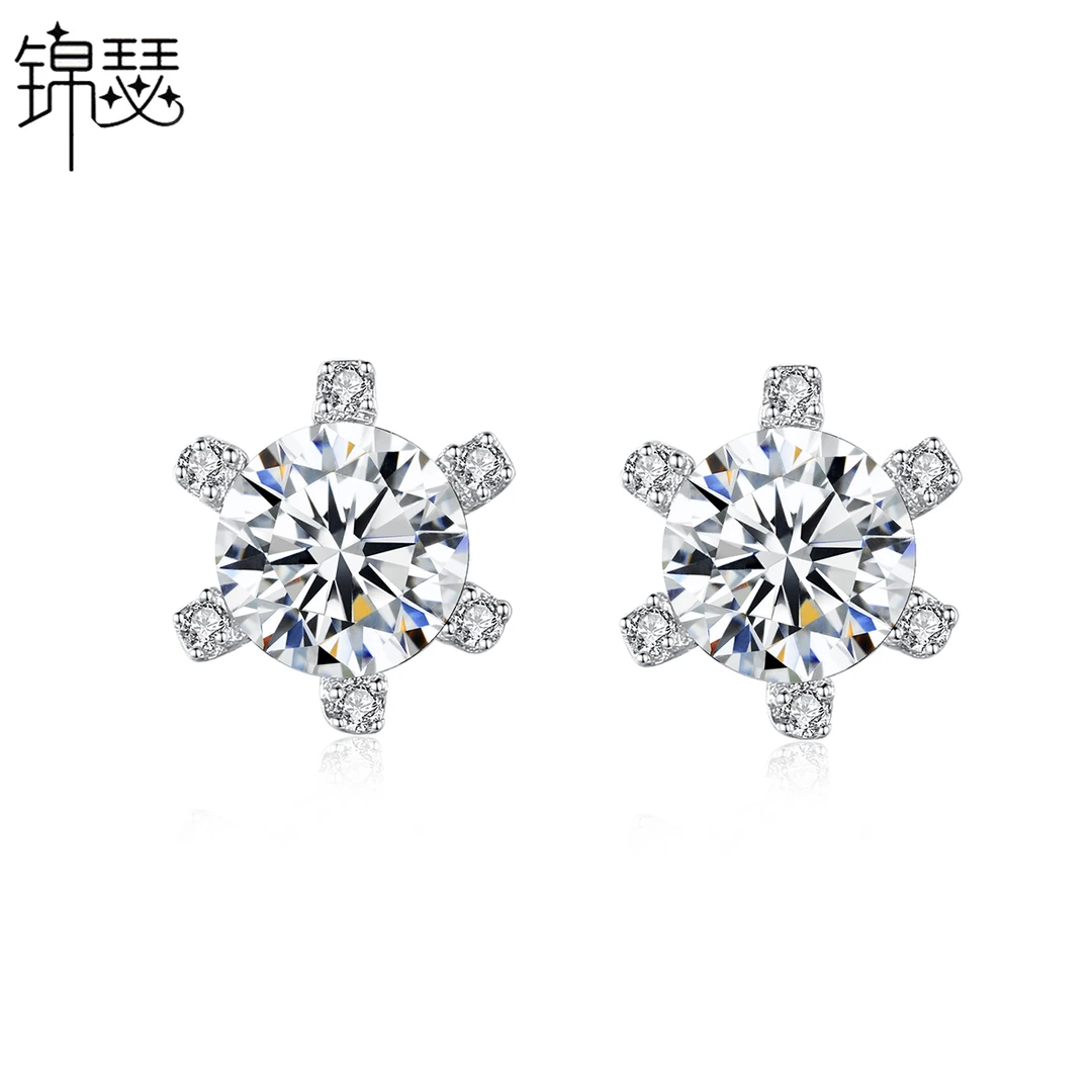 925银莫桑石耳饰 925纯银耳饰0.5克拉莫桑钻耳钉女雪花经典银首饰