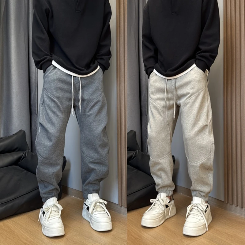 秋冬新款加绒加厚纯色哈伦束脚卫裤潮流痞帅百搭时尚运动休闲长裤