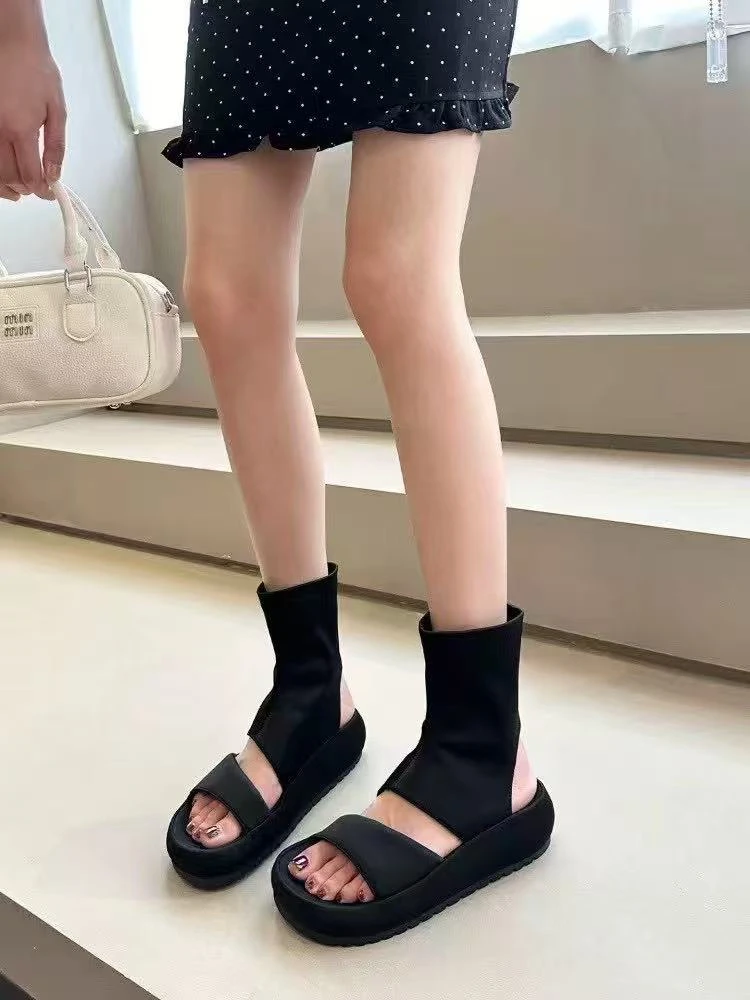 网红凉靴罗马凉鞋厚底软底凉鞋女鞋网红小众露趾仙女风夏季 A81