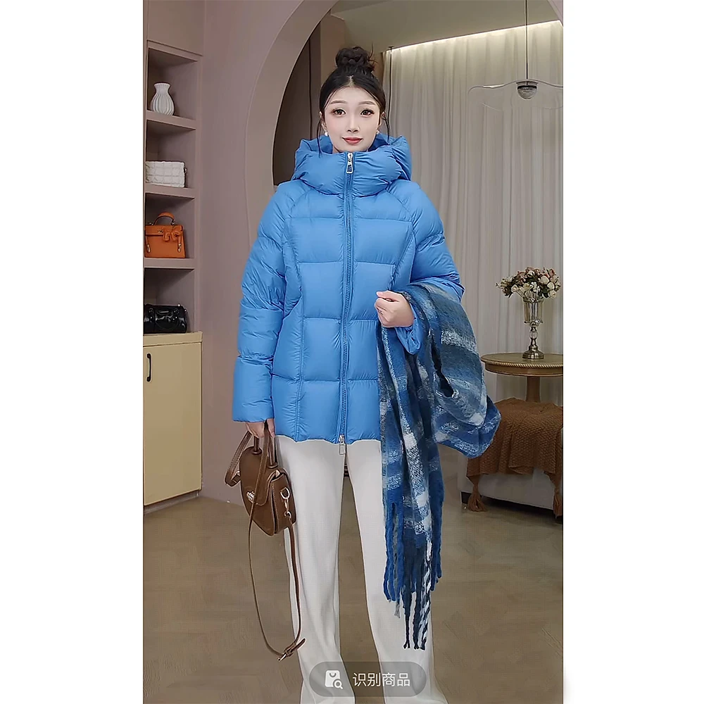 高品质95白鸭绒新款2025冬季加厚龟背显瘦中长款连帽女羽绒服C3