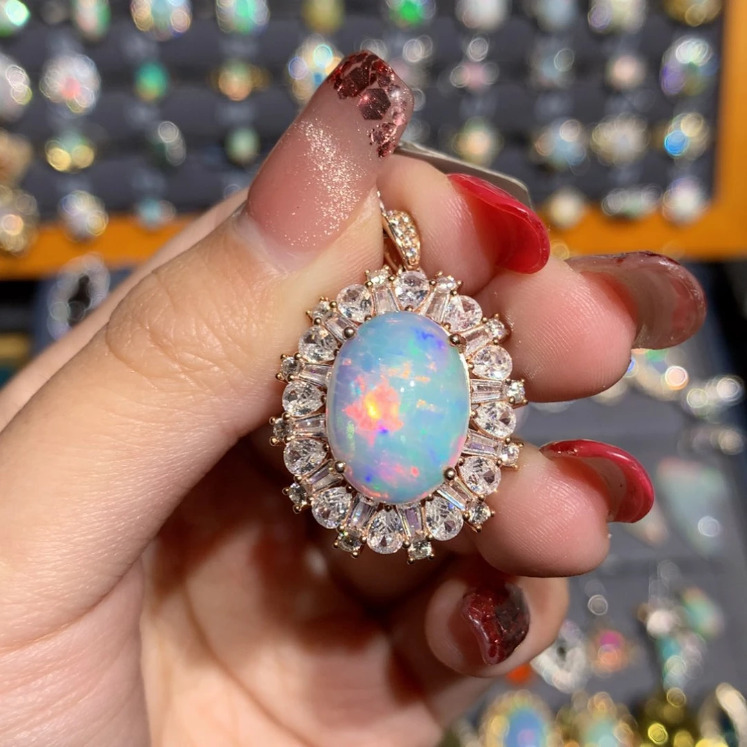 银S925镶嵌欧泊欧泊吊坠y